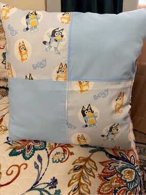 Light Blue Cartoon Patchwork Decorative Pillow Cover